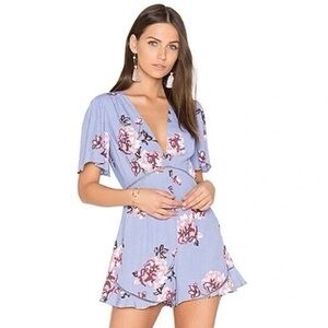 ASTR the label Floral Romper, Large, Purple and Pink Floral One Short Romper